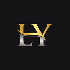 Initial Gold And Silver letter LY Logo Design with black Background. Abstract Letter LY logo Design