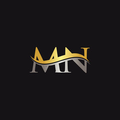 Initial Gold And Silver letter MN Logo Design with black Background. Abstract Letter MN logo Design