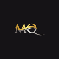 Initial Gold And Silver letter MQ Logo Design with black Background. Abstract Letter MQ logo Design