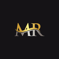 Initial Gold And Silver letter MR Logo Design with black Background. Abstract Letter MR logo Design