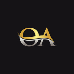 Gold And Silver letter OA Logo Design with black Background. OA Letter Logo Design