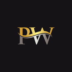 Gold And Silver letter PW Logo Design with black Background. PW Letter Logo Design