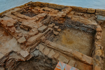 Archaeological excavations. Remnants of ruined ancient buildings