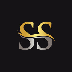 Gold And Silver letter SS Logo Design with black Background. SS Letter Logo Design