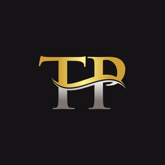 Gold And Silver letter TP Logo Design with black Background. TP Letter Logo Design