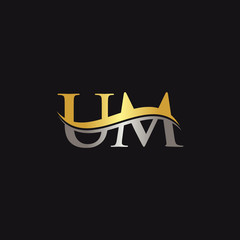 Gold And Silver letter UM Logo Design with black Background. UM Letter Logo Design