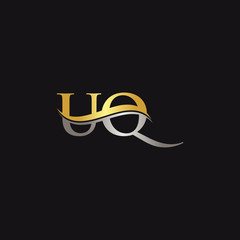 Gold And Silver letter UQ Logo Design with black Background. UQ Letter Logo Design