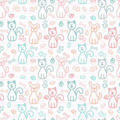 Cartoon Dogs and Cats. Vector Seamless Pattern.