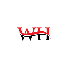 Initial WH Letter Linked Logo. Creative Letter WH Logo Vector With Red and Black Color. WH Logo Design.