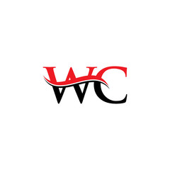 Initial WC Letter Linked Logo. Creative Letter WC Logo Vector With Red and Black Color. WC Logo Design.