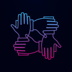 Four hands hold together nolan icon. Simple thin line, outline vector of team work icons for ui and ux, website or mobile application
