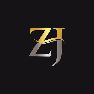 Initial Gold and Silver ZJ Letter Linked Logo with Black Background. Creative Letter ZJ Logo Design.