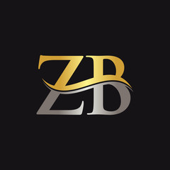 Initial Gold and Silver ZB Letter Linked Logo with Black Background. Creative Letter ZB Logo Design.
