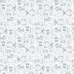 Sea animals Seamless pattern. Fish background.