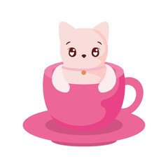 Cute cat cartoon inside coffee mug vector design