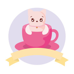 Cute cat cartoon inside coffee mug vector design