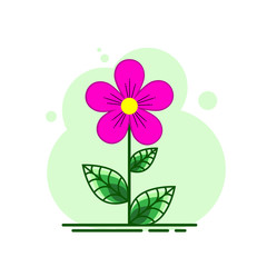 Pink flower with leaves. Vector flat illustration.