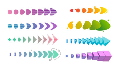 set of different variants of transformation colorful geometric arrows