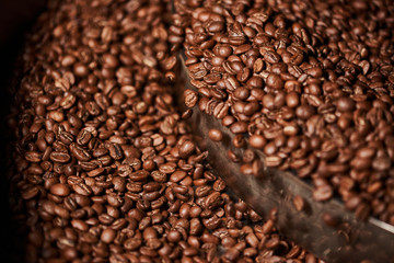 Freshly roasted brown coffee. Close-up.