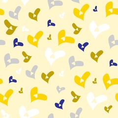 WebSeamless background of blue, gold, gray hearts on a yellow background, perfect wrapping paper for celebrations, wedding invitations, mothers day and valentines day