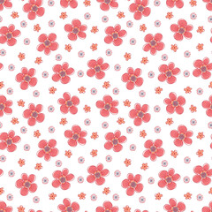 Seamless floral pattern with pink cherry flowers