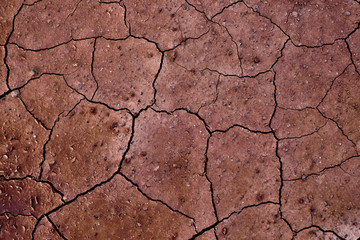 Cracked dry red soil, challenges climate change and climate crisis.