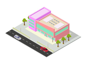 isometric shopping mall or supermarket building icon