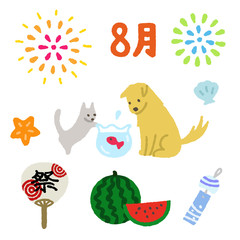 8月素材　犬と猫