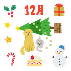 12月素材　犬と猫	