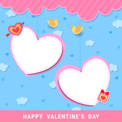 Valentine' Day card with lover birds on blue sky