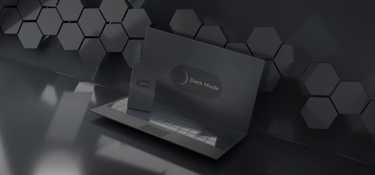 mobile phone and computer dark design 3d-illustration