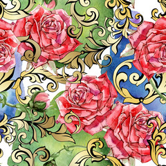 Red watercolor roses seamless pattern
