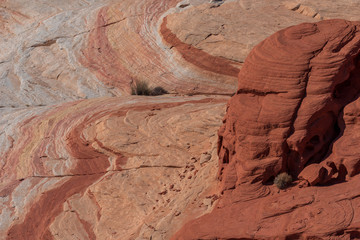 Landscape of multi-colored stone hillside in Valley of Fire State Park in Nevada