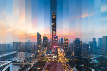 Time slice of urban scenery in Shenzhen Futian financial center