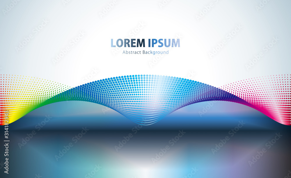 Poster Colorful halftone texture dots pattern waveform background design. Geometric wave pattern technology abstract background.