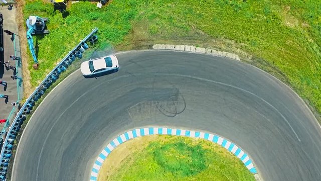 Aerial View Above Drift Racing Car Failed