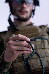 soldier praying tespih