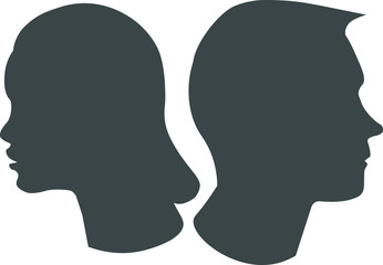 Vector silhouette man and woman portrait in profile. isolated on white background.