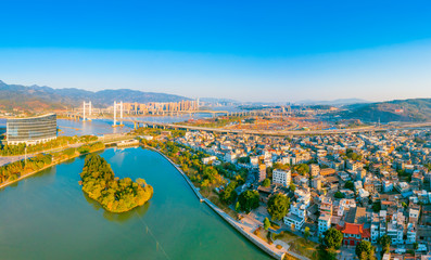 Obraz premium City Scenery of both sides of Minjiang River, Fuzhou City, Fujian Province, China