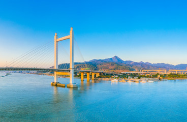 City Scenery of both sides of Minjiang River, Fuzhou City, Fujian Province, China