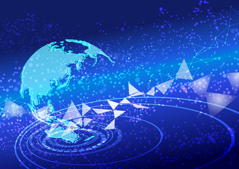 青色のデジタルサイバーネットワーク空間イメージ