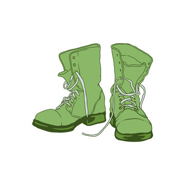 leather army boot green vector
