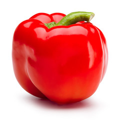 Glossy Red bell pepper isolated on white with clipping path.