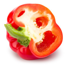 Red bell pepper sliced isolated on white with clipping path.