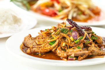 Nam Tok Moo or Spicy BBQ pork salad