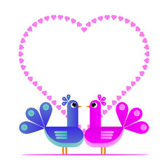 Lovely peacocks with heart background vector.