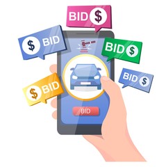 Car auction online vector concept for web banner, website page