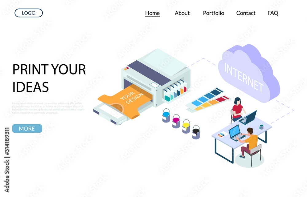 Wall mural print shop services vector website landing page design template