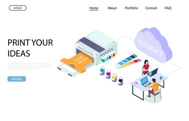 Print shop services vector website landing page design template