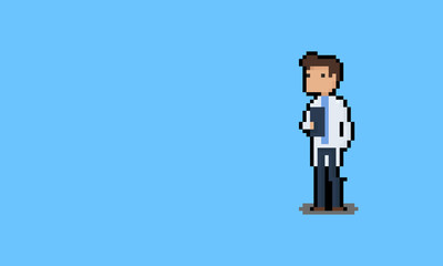 Pixel art cartoon doctor character.
